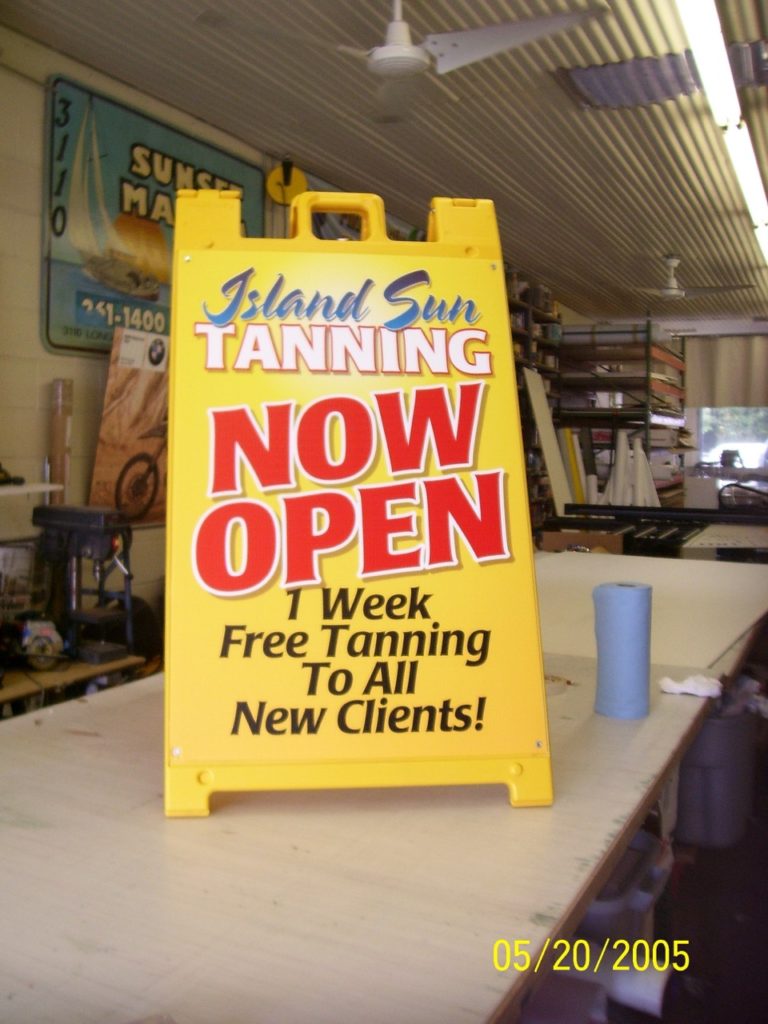 Stand out to vehicular and pedestrian traffic with sidewalk A-Frame and swinger signs by Typestries.