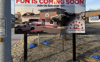 Fantasy Island Family Fun Center coming soon sign installed in Ship Bottom, NJ